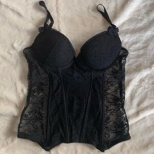 H&M Black Lace Mesh Push Up Lingerie Bustier Boned Corset Top Size 8